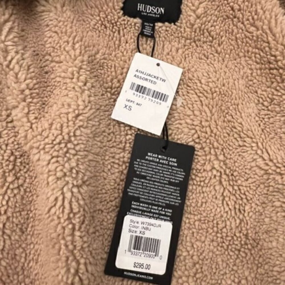 🎉PRICE REDUCED🎉 HUDSON Jeans Red Denim Trucker Jacket‎ Sherpa Size XS $295 NWT - Picture 12 of 15